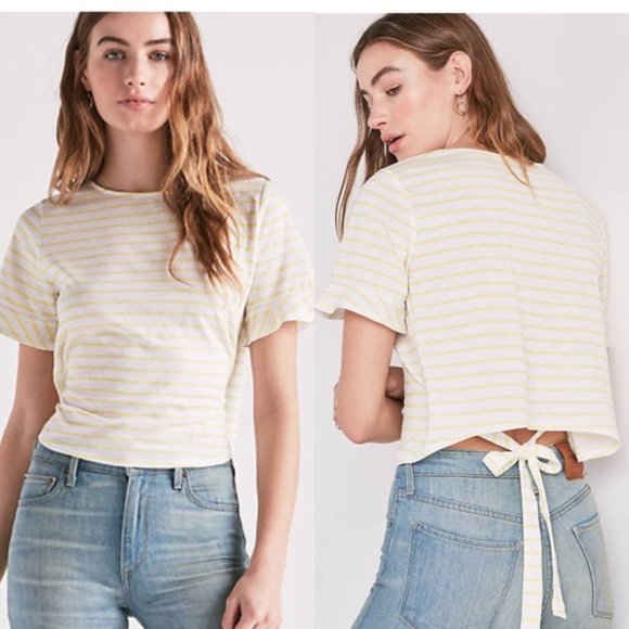 Lucky Brand Unique Yellow Striped Tee with Tie NWTs - Picture 1 of 10